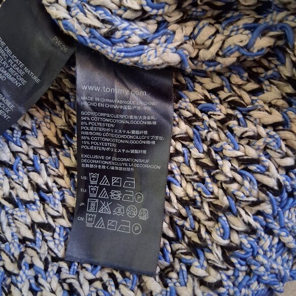 Tommy Hilfiger Women's Size Small Blue White Knit Fringe Open Preppy Cardigan - Picture 8 of 13